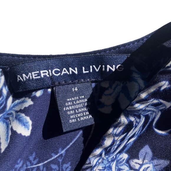 NWT American Living Navy Blue Rose Floral Tie Waist Dress Size 14 - Picture 5 of 9